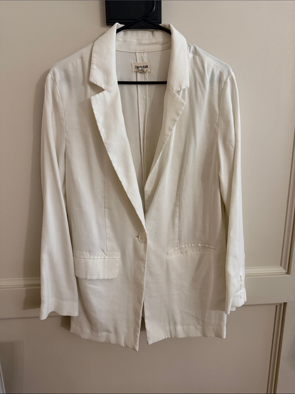 Open Edit Women's Cream Single-Button Blazer